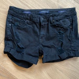 Black distressed jean shorts
